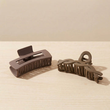 Matte Rectangle & Matte Spiral Hair Claw Clip Set – Pack of 2
