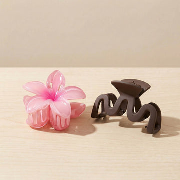 Gradient Flower & Matte Wave Hair Claw Set – Pack of 2