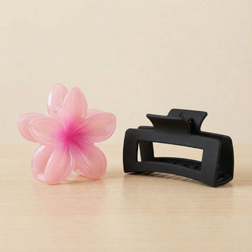 Gradient Flower & Matte Rectangle Hair Claw Clip Set – Pack of 2
