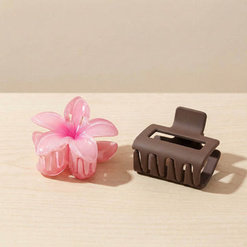 Gradient Flower & Matte Square Hair Claw Set – Pack of 2
