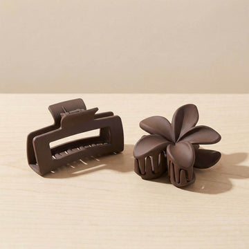 Matte Rectangle & Matte Flower Hair Claw Clip Set – Pack of 2