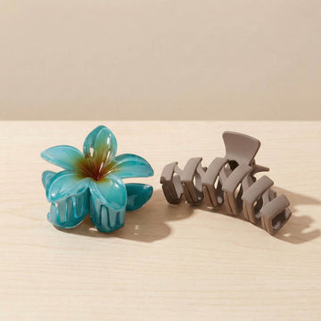 Matte Zigzag & Gradient Flower Hair Claw Clip Set – Pack of 2