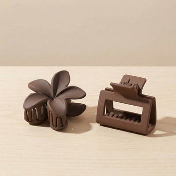 Matte Flower & Matte Square Hair Claw Clip Set – Pack of 2