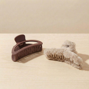 Halfmoon & Fluffy Cross Shape Hair Claw Clip Set – Pack of 2